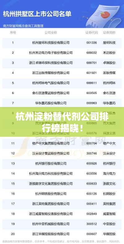 杭州淀粉替代剂公司排行榜揭晓！