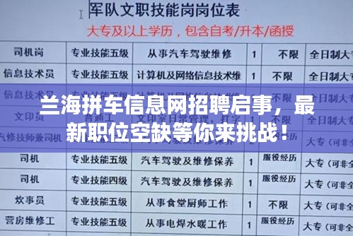 兰海拼车信息网招聘启事，最新职位空缺等你来挑战！