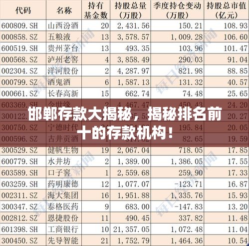 邯郸存款大揭秘，揭秘排名前十的存款机构！