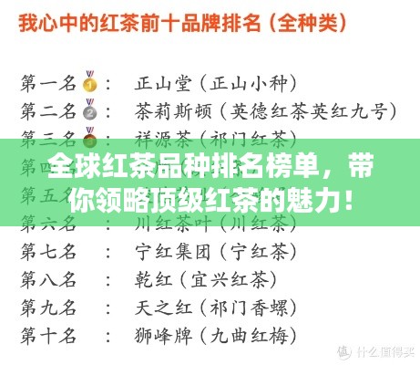 全球红茶品种排名榜单，带你领略顶级红茶的魅力！