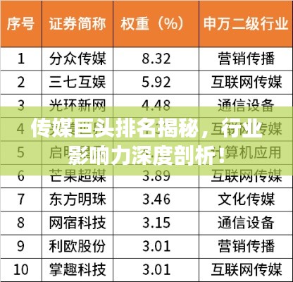 传媒巨头排名揭秘，行业影响力深度剖析！